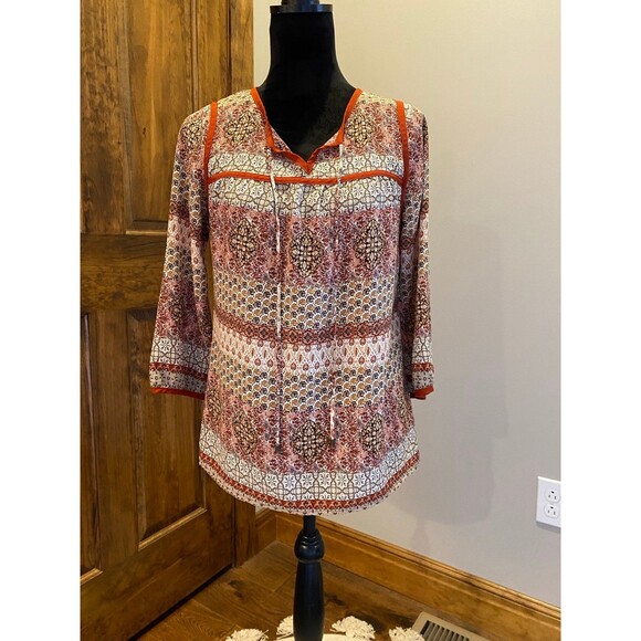 Skies Are Blue Womens Size 8 Boho Rust Tan Blouse Top for Spring & Summer - Picture 1 of 9